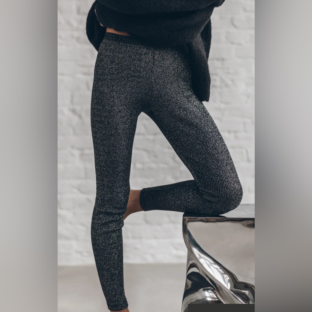 MIKUTA THE DARK GLITTER RIBBED LEGGINGS